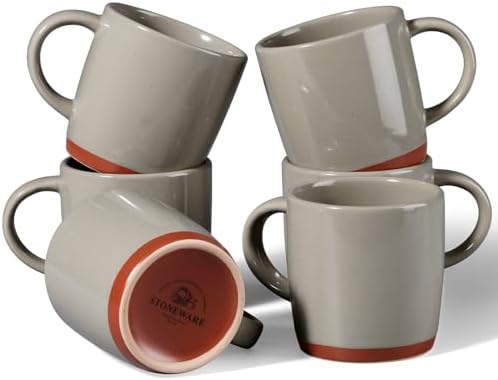 E-far Ceramic Coffee Mug Set of 6, 12oz Modern Coffee Cups, Speckled Khaki by E-far