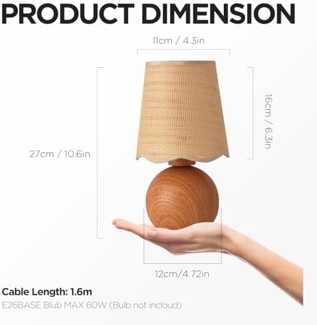 Minimalist Rattan Table Lamp, 11' Height, Woven Lampshade & E26 Socket Metal Base (Brown) - Image 4