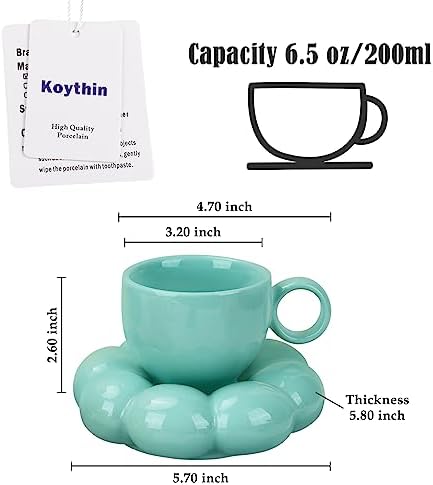 Koythin 6.5oz Sunflower Saucer Mini Ceramic Mug, Blue-Green Tea Latte Cup - Image 2