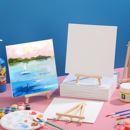 Motimind 36 Pcs 8 x 8 Mini Canvas and 8" Easel Set Bulk for Paint Party - Image 3