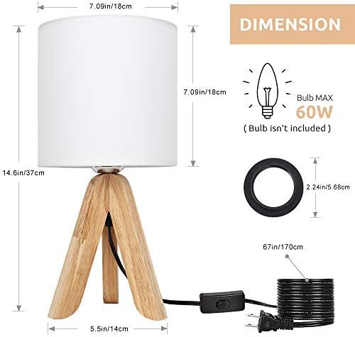 HAITRAL Small Bedside Table Lamp - Wooden Tripod Nightstand Lamp,13.4 Inch - Image 3