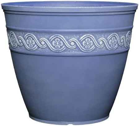 GROWSCAPE Corinthian Round Planter Pot w/Drainage Holes, 10" Slate Blue by GROWSCAPE