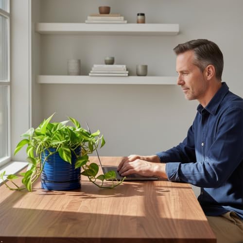 HASENSE Ceramic Pot for Indoor Plant, 8+6+4.6 Inch Planter with Drainage Holes and Saucer, Reactive Glaze Blue Flower Pots for Home Office Decor, Set of 3 - Image 4