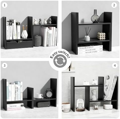 MASAKA B&W - Desk Organizer Aesthetic Shelf, Desktop Bookshelf, Double H Plants Display Shelf, Storage Rack Adjustable Stackable for Office Home Dorm - Perfect for Books, Plants & Decor (Black) - Image 5