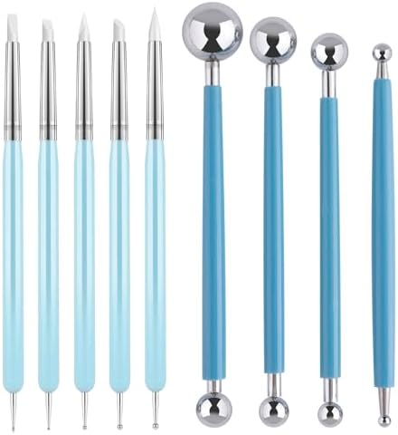 UUSYCUN 9PCS Sculpting Clay Dotting Tools, Dotting Tools for Painting Mandalas, 2-Way Ball Stylus Clay Tools for Embossing, Sculpting, Shaping, Nail Art, Polymer Clay, Pottery Crafts, Rhinestone, Rock by UUSYCUN