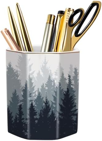 Pencil Pen Holder for Desk, Cute Makeup Brush Holder, Desktop Supplies and Accessories for Women Students, Art Supply Caddy, Forest Pattern by WAVEYU