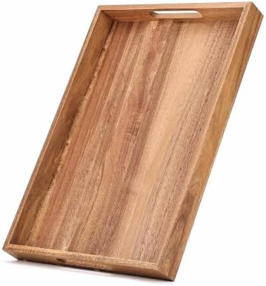 Wood Serving Tray with Handles, 16.9 Inch Coffee Table Tray by Aoravvik