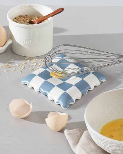 Ceramic Spoon Rest, Blue Checkered Spoon Rest for Stove Top, Large Spoon Holder, Spoon Rest for Kitchen Counter, Coffee Accessories for Housewarming& Coffee Station - Image 3