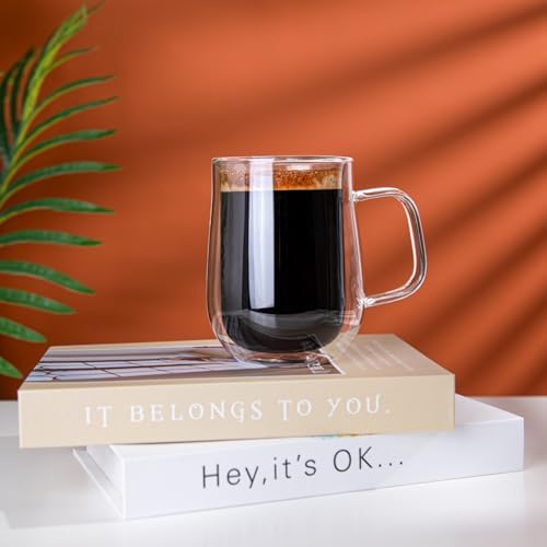 Double Walled Glass Coffee Mugs 16 OZ, Borosilicate Glass Coffee Cups Set of 2 with Spoons, Insulated Clear Coffee Mug for Hot Beverages, Cappuccino, Latte, Tea Bag. - Image 4