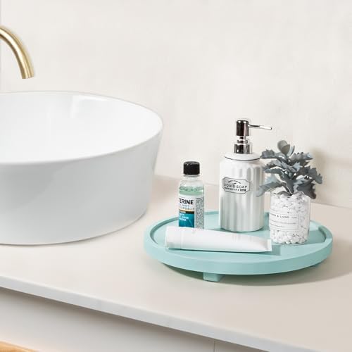 Round Decorative Tray Farmhouse Kitchen Decor Soap Dish, 12" Light Blue - Image 2