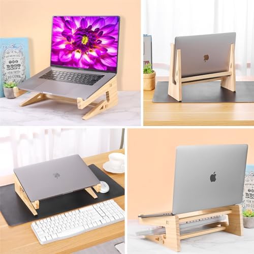 Wooden Laptop Stand for Desk, 2-in-1 Riser and Vertical Laptop Stand - Image 3