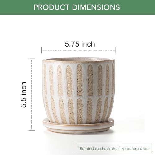 Ceramic Flower Pots Indoor-Outdoor: 5.75 Inch Planters with Drainage Holes & Saucer - Modern Decorative Plant Pots Ceramic for Home Gardeners (Striped) - Image 2