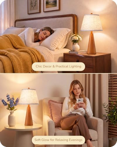 EDISHINE Modern Table Lamp with Tapered Rosewood Wood Base & E26 Socket - Image 7