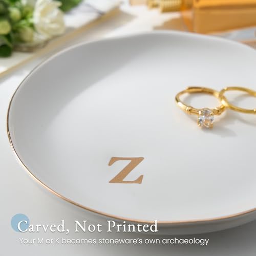 Lolalet Handmade Ceramic Ring Dish Jewelry Tray Plate with Initial, Small Monogram Gift for Her Women Girls Mother, Hostess, Engagement, Bridal Shower, Maid of Honor, Bridesmaid, Birthday, Christmas - Image 2