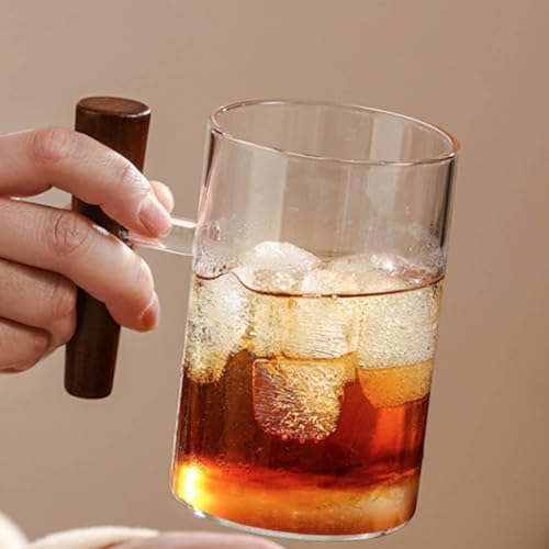 Wooden Handle Glass Mug Heat Resistant Clear Glass Tea Cup Minimalist Design Drinkware for Office, Wood Handle Cup - Image 6