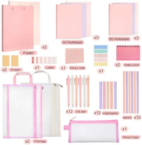 Colarr 54 Pcs Aesthetic College School Supplies Back to School Set,Pink - Image 3