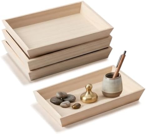 Hammont Wooden Serving Trays Set of 4, 10x10x1.25 InchesNatural Wood Serving Tray for Home Decor, Decorative Wooden Trays for Coffee Table, Ottoman, Kitchen Counter, Dining Table & Organization by Hammont
