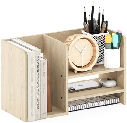 Furinno Hermite Wood Desktop Book and Home Office Supplies Storage Organizer, Bauhaus Oak by Furinno-FitsYourSpaceFitsYourBudget