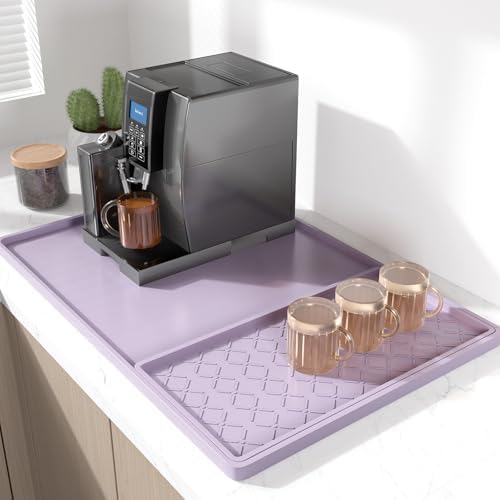 Rnivvi Silicone Coffee Mat, 16" x 24" Waterproof Raised Edge Coffee Bar Mats for Espresso Machine Station Accessories, Heat Resistant Detachable Dish Drying Pad for Kitchen Counter, Dish Rack, Purple by Rnivvi