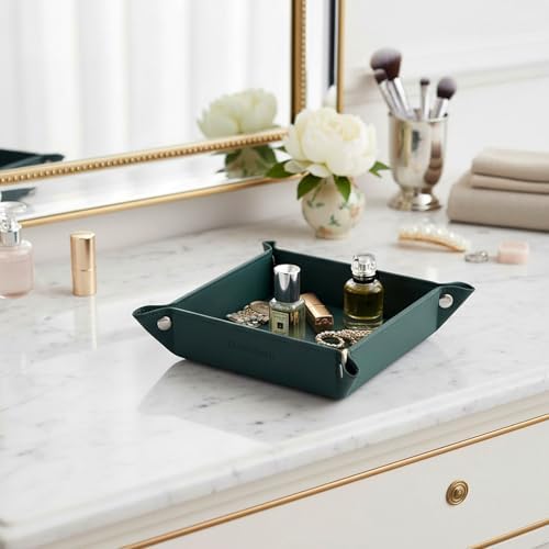 UnionBasic Small Valet Tray, Jewelry Tray for Rings Watches Earrings, Entryway Catchall Caddy for Coins Keys Change, Nightstand Bedside Valet Holder, Trays for Electronic Gadgets, Lychee Dark Ivy - Image 5