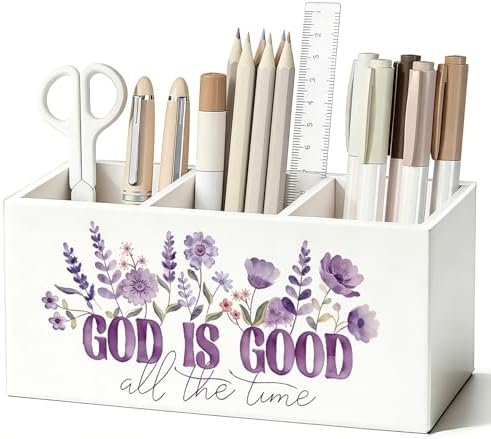 Purple Floral Christian Pen Pencil Holder for Desk Decor by Unknown