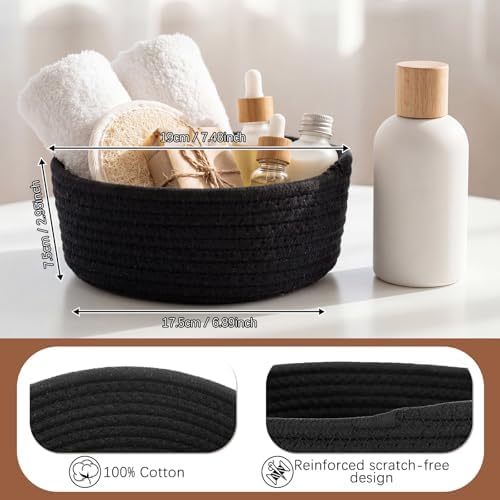 Yinkin 12 Pack Small Storage Basket Cute Natural Cotton Rope Woven Basket Tiny Boho Decorative Toy Storage Bin Gift Baskets for Home Organizing, Closet, Shelf, Nursery, Bathroom (Round,Black) - Image 2