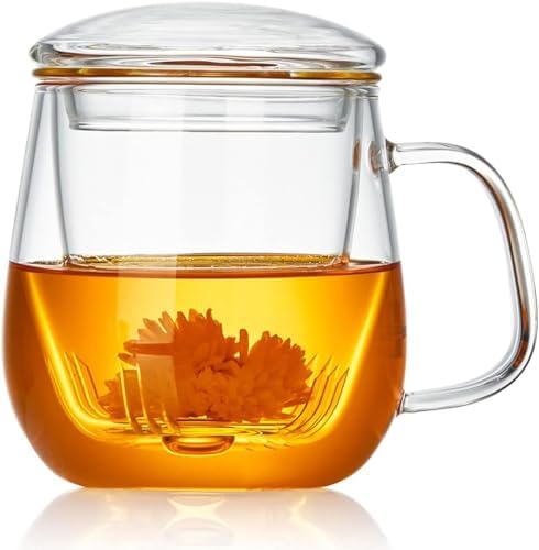 DOPUDO Glass Teacups 24 Pack Glass Tea Cup with Infuser and Lid, 17.6oz/520ml Large Borosilicate Teacup,Tea Clear Mug Cup for Loose Leaf Blooming Tea, Microwave & Dishwasher Safe. by DOPUDO