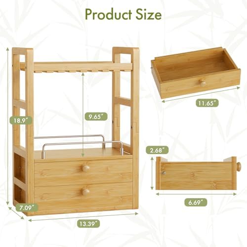 AmazerBath Bamboo Bathroom Counter Organizer, 2-Tier Makeup Organizer with 2 Drawers, Vanity Organizer Storage Coffee Matcha Station, Compact Shelf for Bathroom Kitchen Office Countertop - Image 3