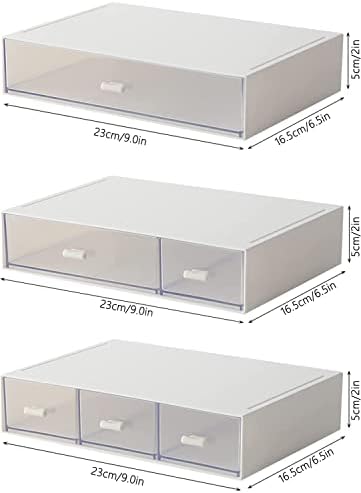 Desk Organizer-3 Tier Stackable Storage Drawers with 6 Compartments White Compact Desk Storage Drawers Great for Makeup Storage Bathroom Organization Accessories Etc (White) - Image 2
