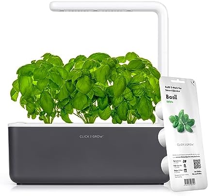 Click & Grow Indoor Herb Garden Kit with Grow Light | Smart Garden for Home Kitchen Windowsill | Easier Than Hydroponics Growing System | Vegetable Gardening Starter (3 Basil Pods Included), Grey by Unknown
