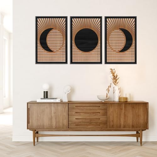 CHDITB 3Pcs Boho Moon Phase Framed Wall Art 16x24 Inch - Image 6