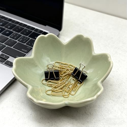 Ring Dish, Ceramic Jewelry Tray, Trinket Holder for Bathroom Nightstand, Small Decorative Bowl (Green) - Image 3