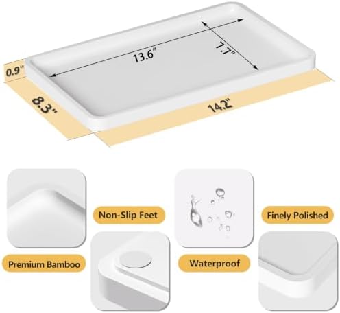 Weenson Bathroom Vanity Tray for Countertop Decor Perfume Makeup Toiletries Toilet Tank, Large Bamboo Kitchen Tray for Spice Salt, Serving Tray for Food Coffee, Nightstand Candle White 14.2”x8.3” - Image 3