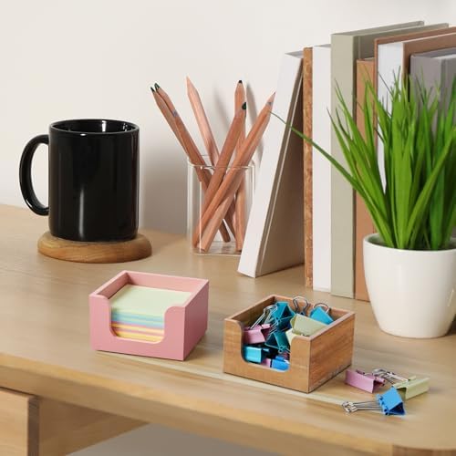 Bivvclaz Wood Sticky Note Holder, 3 x 3 Inch Post It Note Dispenser for Office Desk Accessories, Self Stick Note Pad Holder, Memo Pad Holder Dispenser Organizer for School Office Desk Supplies, Pink - Image 7