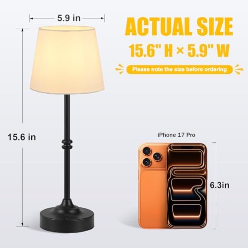 Kakanuo Rechargeable Cordless Table Lamp Black - 1 Pack 4000mAh Battery Operated Lamp, 3000K Warm Light, Touch Control Stepless Dimming, for Bedside, Dining Table, Home Decor - Image 2