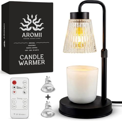 Candle Warmer Lamp with Timer & Wireless Remote Control – Dimmable 4-Level Adjustable Height Electric Wax Melt Warmer, Flameless Jar Light for Modern Minimalist Home Decor by Unknown