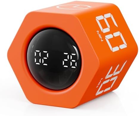 Productivity Cube Timer, 1/5/10/30/60 Minute Presets, Luxe Orange by Exlliy
