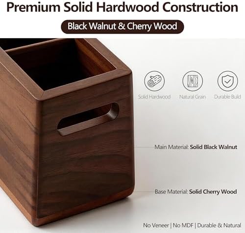 Solid Black Walnut Dual Slot wood Pen Holder for Desk - Image 3