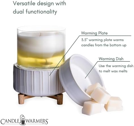 Candle Warmers ETC 2-in-1 Candle and Fragrance Warmer for Warming Scented Candles or Wax Melts and Tarts with to Freshen Room, Ceramic and Wood - Image 3