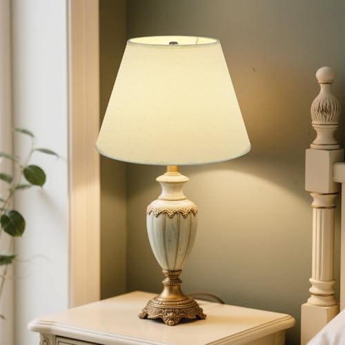 White Lamp Shade for Table Lamps, Small Empire Linen Textured Fabric Lampshade, 6 Inch Top 10 Inch Bottom 7 Inch High, Spider Fitter Replacement Shade for Bedside and Nightstand Lamps - Image 2