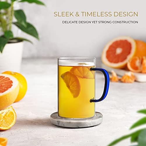 Clear Glass Coffee Mugs Set of 4 – 17 Oz Large Coffee Cups Ideal for Latte, Cappuccino, Tea – Premium Glass Mug for Hot Beverages with Colored Handles – Dishwasher and Microwave Safe Latte Mugs - Image 3