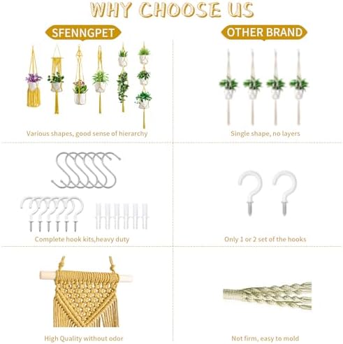 SFENNGPET Macrame Plant Hangers, 6Pack Hanging Planters for Indoor Plants - Image 6