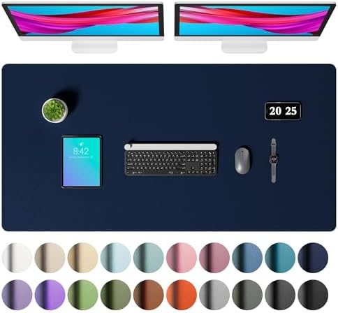 Aothia Faux Leather Desk Mat – Large Mouse Pad, Non-Slip PU Leather Blotter, Waterproof Writing Surface for Office and Home (Dark Blue, 47.2" x 23.6") by AothiaSimpleNaturalUnique