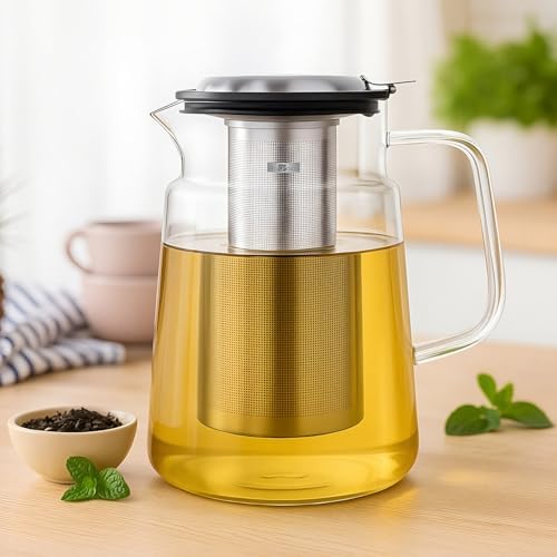 Aquach 74oz Glass Tea Pot with Infuser, Stovetop Safe Borosilicate Teapot - Image 2