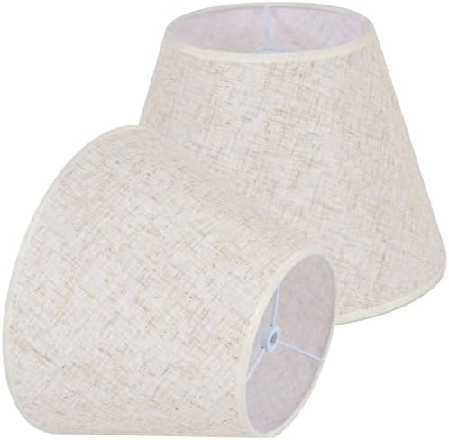Beige Lamp Shades Set of 2 for Table Lamps, Small Empire Fabric Lampshades, 6 Inch Top, 10 Inch Bottom, 7 Inch High, Linen Textured Replacement Shades with Spider Fitter by Unknown