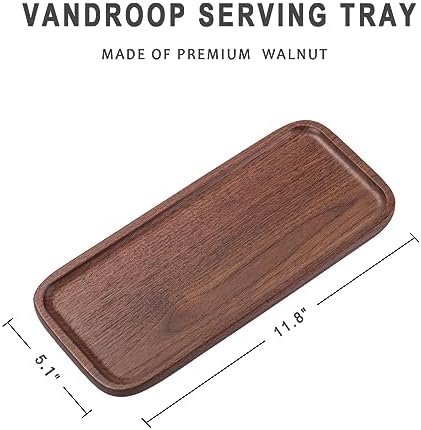 Vandroop Wood Serving Tray, Walnut Wooden Small Trays for Storage, Set of 2 - Image 3