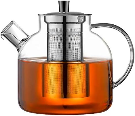 1500ml(50oz) Glass Teapot with Removable Infuser, Ehugos Stovetop Safe Large Tea Pot, Blooming and Loose Leaf Hand Crafted Kettle for Women and Adult with Stainless Infuser by Ehugos