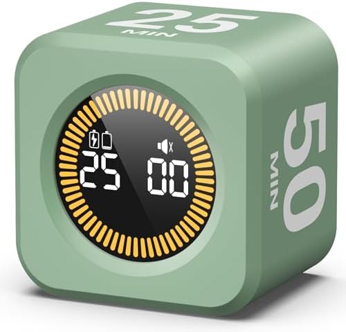 KADAMS Pomodoro Cube Timer Productivity Visual Timer - 5/10/25/50 Min Rotating Countdown (1, Green) by KADAMS