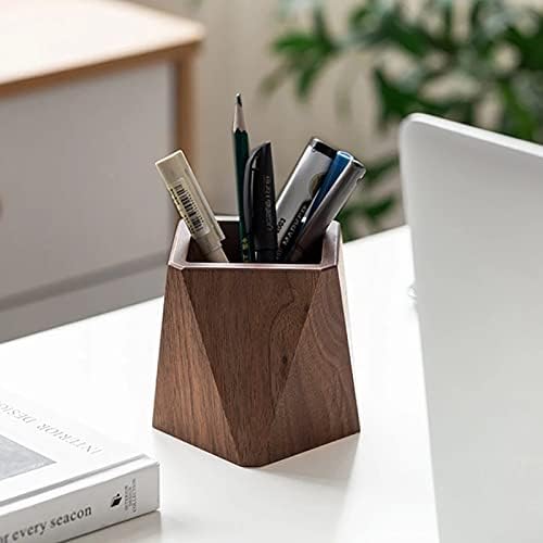 Black Walnut Wooden Pencil Box, Multiple-Use Desk Writing Stationary Organizer Wood Pen Holder Cups Office School Supplies Storage (Prismatic Shape) - Image 4