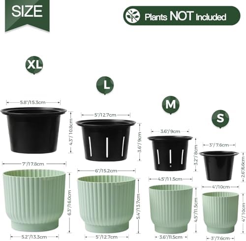 T4U Self Watering Pots for Indoor Plants, 6 Inch 6 Pack Planter Green - Image 3
